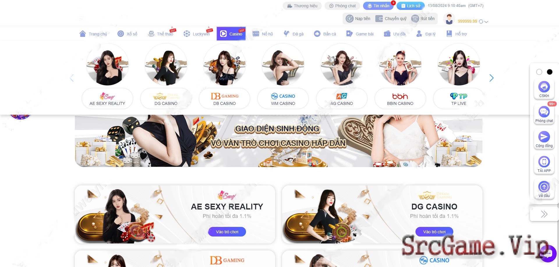 Mã nguồn cá cược Casino live , api key kết nối Phiên bản PC/H5 tiếng việt